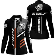 Load image into Gallery viewer, Black Golf Skull Womens golf polos shirts custom golf attire for ladies, golf gift for team golfer NQS7483