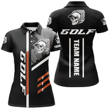 Load image into Gallery viewer, Black Golf Skull Womens golf polos shirts custom golf attire for ladies, golf gift for team golfer NQS7483