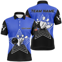 Load image into Gallery viewer, Blue and Black retro bowling ball pins star custom Men&#39;s bowling Polo, Quarter Zip shirts team jerseys NQS7830