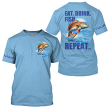 Load image into Gallery viewer, Redfish puppy drum Fishing Custom Long Sleeve Performance Fishing shirts Eat Drink Fish Repeat | Blue NQS6612