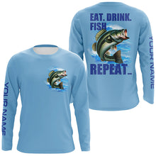 Load image into Gallery viewer, Largemouth Bass Fishing Custom Long Sleeve Performance Fishing shirts Eat Drink Fish Repeat | Blue NQS6613