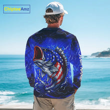 Load image into Gallery viewer, American Flag Largemouth Bass Fishing Custom patriotic Bass performance fishing apparel | Blue NQS11060