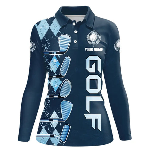 Blue argyle pattern Golf clubs Womens Golf Polo Shirts custom ladies golf tops, cool golf gifts NQS9184