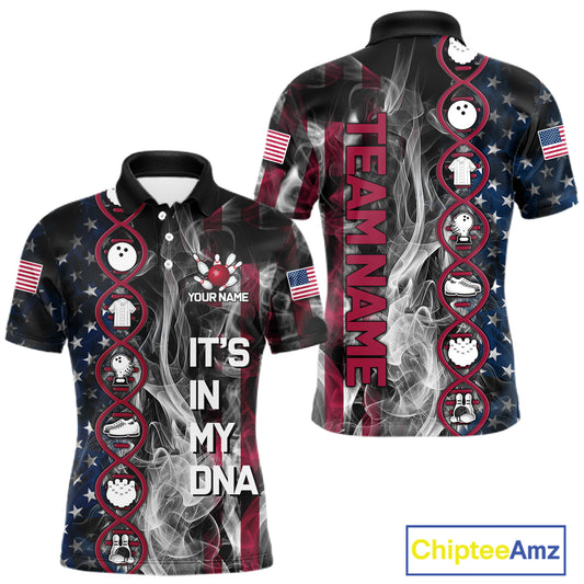 Red, White & Blue Smoke American Flag Patriotic Team Mens Bowling Shirt Custom It's in my DNA Shirts NQS11266