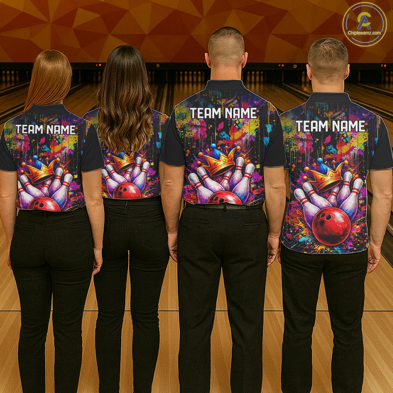 Colorful bowling jerseys Bowling Polo, 1/4 Zip Shirt for Men Custom Bowling Team shirts for bowlers NQS11473