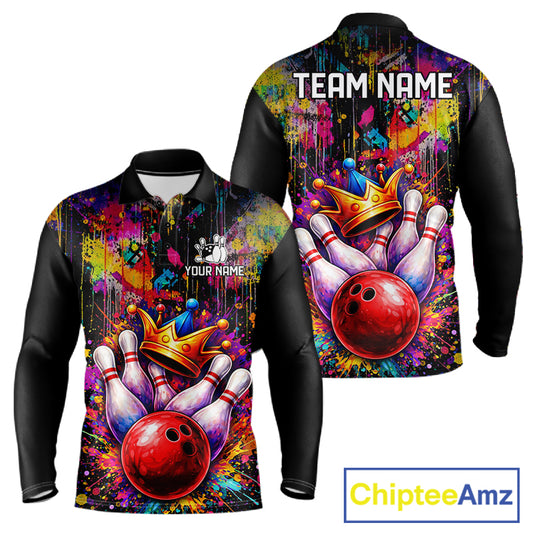 Colorful bowling jerseys Bowling Polo, 1/4 Zip Shirt for Men Custom Bowling Team shirts for bowlers NQS11473
