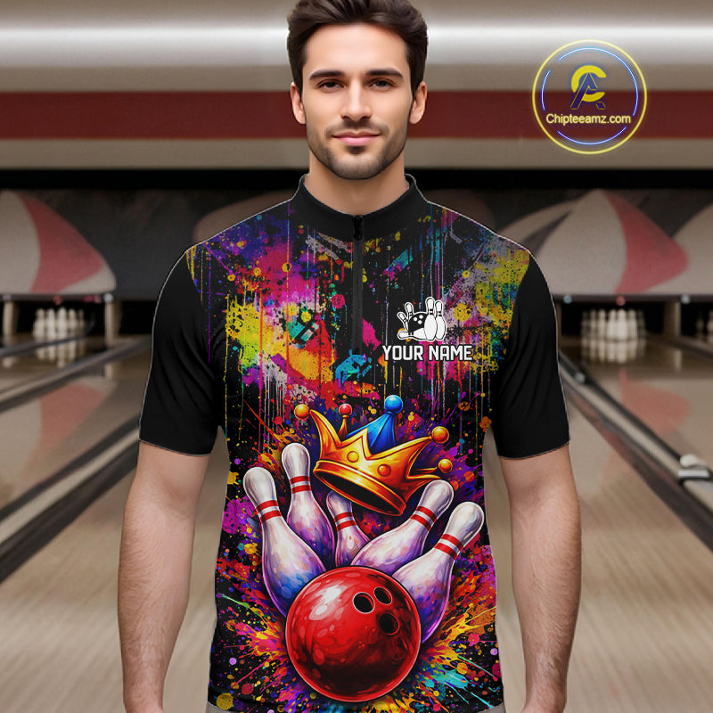 Colorful bowling jerseys Bowling Polo, 1/4 Zip Shirt for Men Custom Bowling Team shirts for bowlers NQS11473