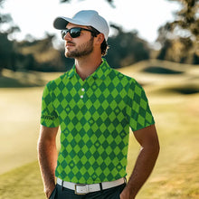 Load image into Gallery viewer, Personalized Green argyle pattern Men golf polo shirts Custom St Patrick day golf tops for men NQS9545