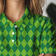 Load image into Gallery viewer, Personalized Green argyle pattern Women golf polo shirts Custom St Patrick day golf tops for women NQS9545