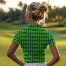 Load image into Gallery viewer, Personalized Green argyle pattern Women golf polo shirts Custom St Patrick day golf tops for women NQS9545
