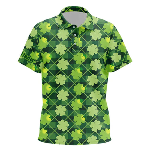 Personalized Green argyle shamrock pattern Kid golf polo shirt Custom St Patrick day golf tops for Kid NQS9546