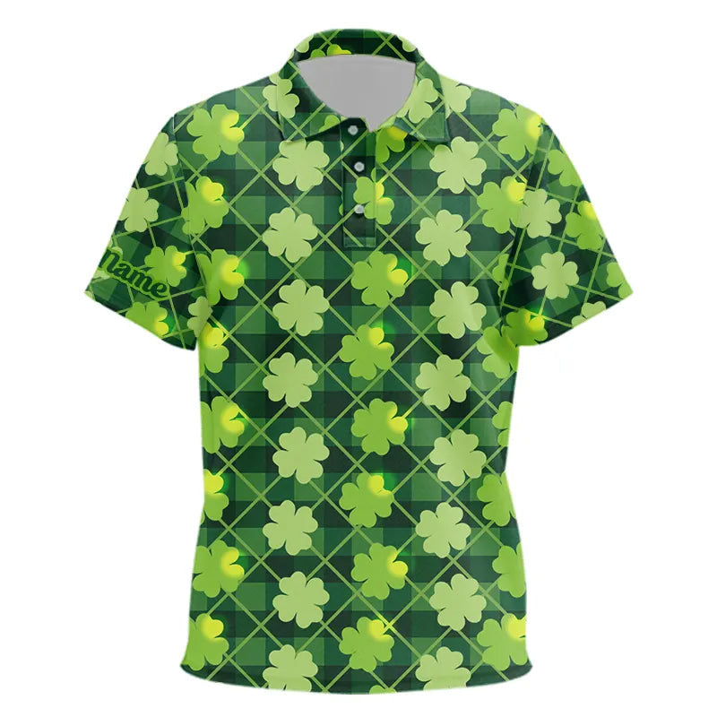 Personalized Green argyle shamrock pattern Kid golf polo shirt Custom St Patrick day golf tops for Kid NQS9546