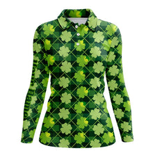 Load image into Gallery viewer, Personalized Green argyle shamrock pattern Women golf polo shirt Custom St Patrick day women golf tops NQS9546