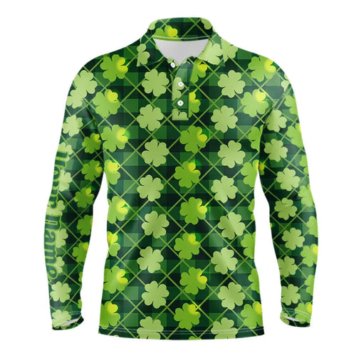 Personalized Green argyle shamrock pattern Men golf polo shirts Custom St Patrick day men golf tops NQS9546