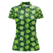 Load image into Gallery viewer, Personalized Green argyle shamrock pattern Women golf polo shirt Custom St Patrick day women golf tops NQS9546