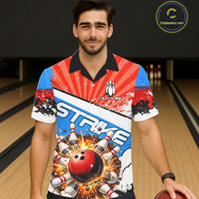 Load image into Gallery viewer, Funny Bowling Boom Strike Bowling Hawaiian Shirt Custom Red, White &amp; Blue retro Team Bowling Jerseys NQS11661