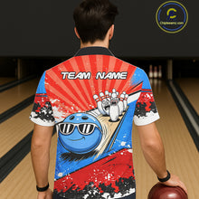 Load image into Gallery viewer, Funny Bowling Boom Strike Bowling Hawaiian Shirt Custom Red, White &amp; Blue retro Team Bowling Jerseys NQS11661