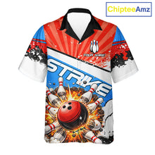 Load image into Gallery viewer, Funny Bowling Boom Strike Bowling Hawaiian Shirt Custom Red, White &amp; Blue retro Team Bowling Jerseys NQS11661