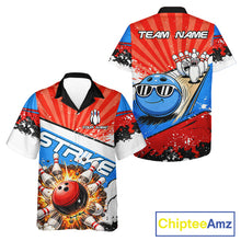 Load image into Gallery viewer, Funny Bowling Boom Strike Bowling Hawaiian Shirt Custom Red, White &amp; Blue retro Team Bowling Jerseys NQS11661