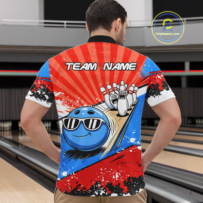 Funny Bowling Boom Strike Bowling Shirt For Men Custom Red, White and Blue retro Team Bowling Jerseys NQS11661