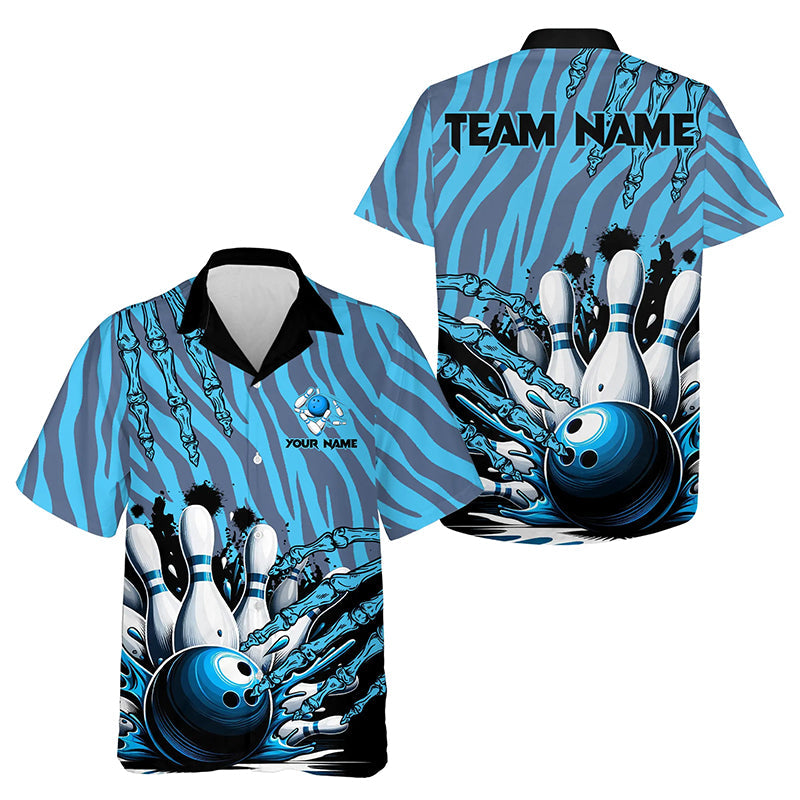 Funny Claw Blue Camo Hawaiian bowling shirts custom team button up bowling shirts NQS9704