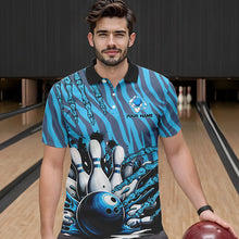 Load image into Gallery viewer, Funny Claw Blue Camo Men&#39;s bowling outfits custom bowling polo, Quarter Zip Shirts team jerseys NQS9704