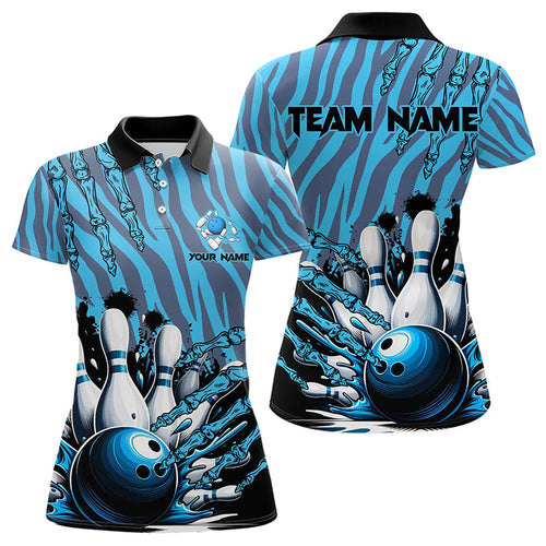 Funny Claw Blue Camo Women's bowling outfits custom bowling polo, Quarter Zip Shirts team jerseys NQS9704