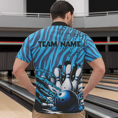 Funny Claw Blue Camo Men's bowling outfits custom bowling polo, Quarter Zip Shirts team jerseys NQS9704