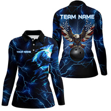 Load image into Gallery viewer, Blue lightning thunder bowling American flag Eagle custom Womens Bowling Polo Shirts, team jerseys NQS7489