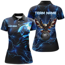 Load image into Gallery viewer, Blue lightning thunder bowling American flag Eagle custom Womens Bowling Polo Shirts, team jerseys NQS7489
