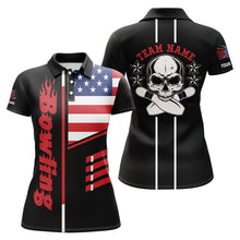 Load image into Gallery viewer, Custom Black bowling shirt for women – personalized team jersey front view