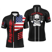 Load image into Gallery viewer, Custom Black bowling shirt for bowling – personalized team jersey front view