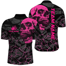 Load image into Gallery viewer, Black Skull camo bowling shirt for men custom bowling team jerseys, gifts for bowlers | Pink NQS8277