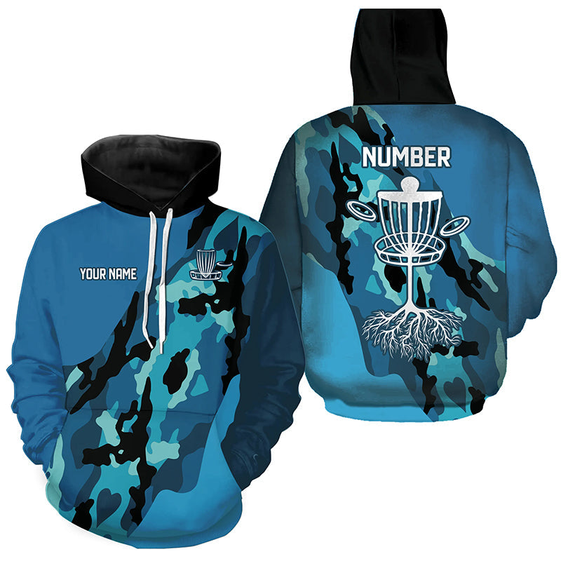Blue Camo Golf Hoodies custom name and number disc golf team jerseys, disc golf shirts NQS8491