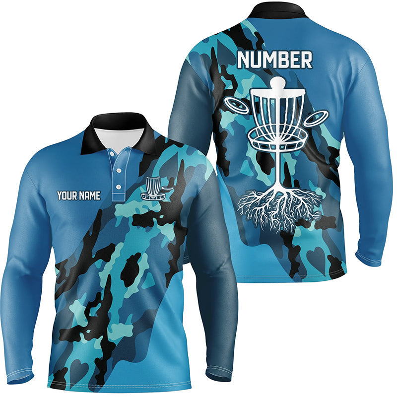 Blue Camo Mens golf polo shirts custom name and number disc golf team jerseys, disc golf shirts NQS8491