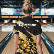 Load image into Gallery viewer, Black and Gold Bowling Polo, Quarter Zip Shirt For Women Custom Team bowling jersey, gift for bowlers NQS11069