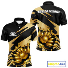 Load image into Gallery viewer, Black and Gold Bowling Polo, Quarter Zip Shirts For Men Custom Team bowling jerseys, gift for bowlers NQS11069