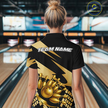 Load image into Gallery viewer, Black and Gold Bowling Polo, Quarter Zip Shirt For Women Custom Team bowling jersey, gift for bowlers NQS11069