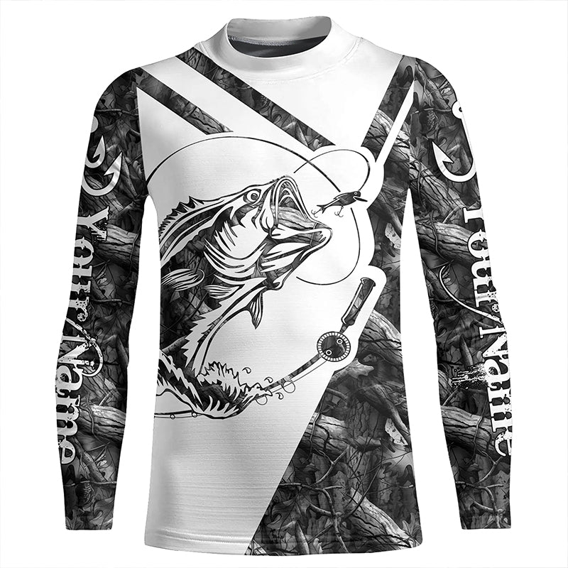 Largemouth Bass Fishing gray camo performance fishing shirts Customize name long sleeves shirts NQSD176