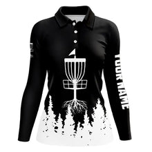 Load image into Gallery viewer, Black and White Womens Disc golf polo shirts custom name disc golf jerseys NQS9195