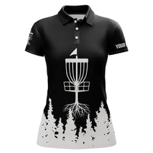 Load image into Gallery viewer, Black and White Womens Disc golf polo shirts custom name disc golf jerseys NQS9195