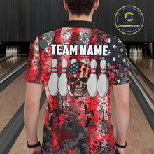 Load image into Gallery viewer, Red, White &amp; Blue American Flag Skull Bowling shirts For Men Custom patriotic Team Bowling Jersey NQS11275