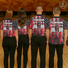 Load image into Gallery viewer, Red, White &amp; Blue American Flag Skull Bowling shirts For Women Custom patriotic Team Bowling Jersey NQS11275