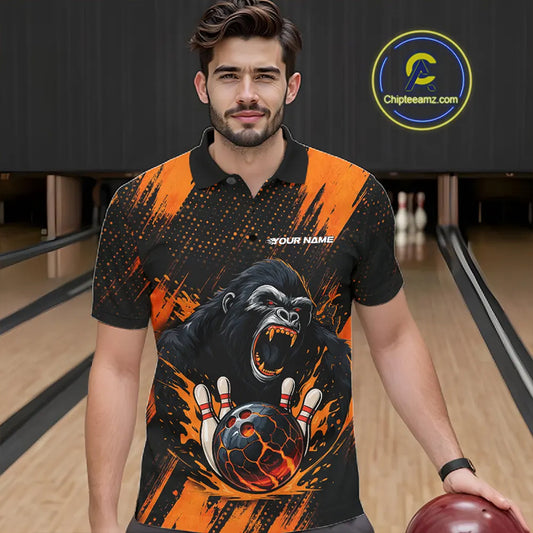 Black and Orange pattern Angry Gorilla Bowling shirts For Men Custom Gorilla Team Bowling Jerseys NQS11278