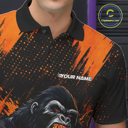 Black and Orange pattern Angry Gorilla Bowling shirts For Men Custom Gorilla Team Bowling Jerseys NQS11278