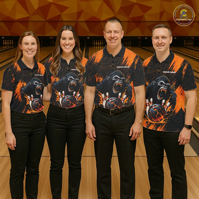 Black and Orange pattern Angry Gorilla Bowling shirts For Women Custom Gorilla Team Bowling Jerseys NQS11278