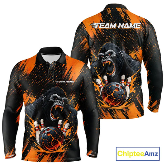Black and Orange pattern Angry Gorilla Bowling shirts For Men Custom Gorilla Team Bowling Jerseys NQS11278