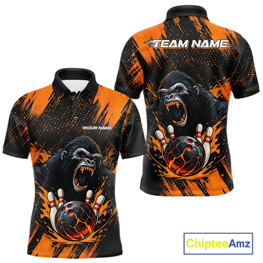 Black and Orange pattern Angry Gorilla Bowling shirts For Men Custom Gorilla Team Bowling Jerseys NQS11278