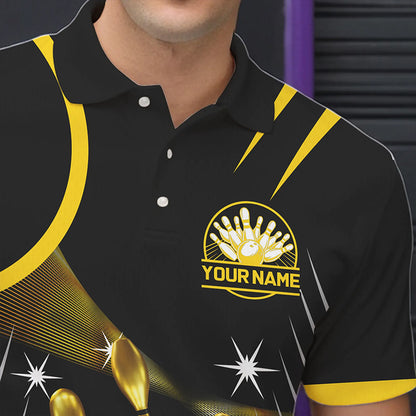 Funny Black and Gold Mens Bowling Polo, 1/4 Zip Shirts Custom Bowling outfit men Team Jerseys NQS9712