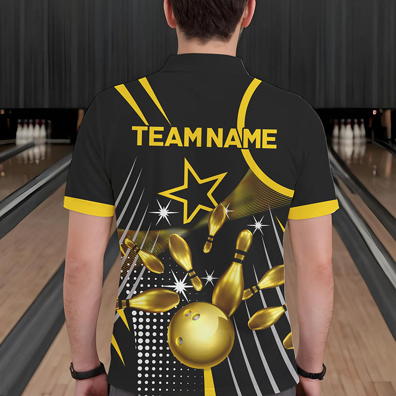 Funny Black and Gold Mens Bowling Polo, 1/4 Zip Shirts Custom Bowling outfit men Team Jerseys NQS9712